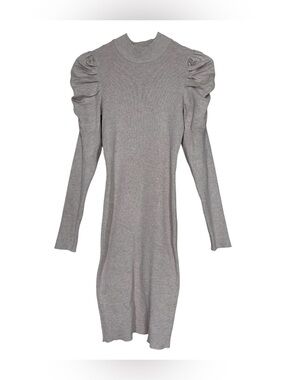 Love Always FCT Ribbed Sweater Dress Women’s 1X Taupe Puff Sleeve Bodycon Midi